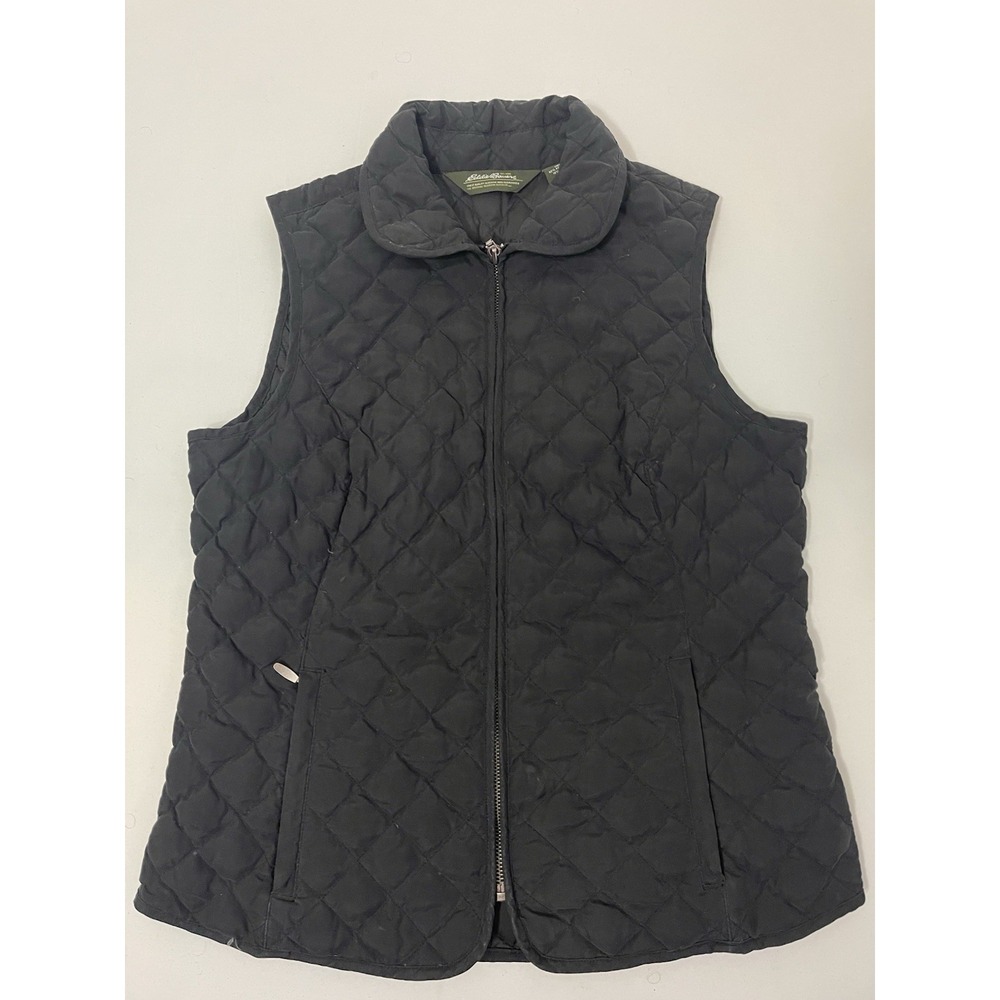 Eddie Bauer‎ Quilted Vest Womens Size S Black Goose Down 650 Fill Zip